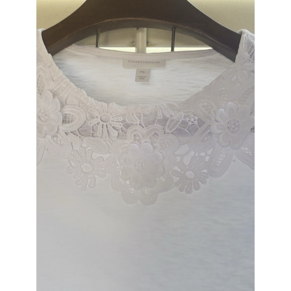 Charter Club XL P Short Sleeve Crochet Trim Top Shirt White Lace Trim Cotton - Picture 5 of 12